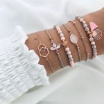 6Pcs/set Ladies Bracelets Pink Tassel Water-Drop Bead Chain Bracelet Jewelry