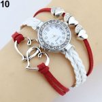 Double Heart Multilayer Cuff Bracelet Wristwatch-Red & White