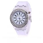 Geneva LED Backlight Waterproof Quartz Wrist Watches-White