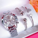Geneva Stylishly Beautiful And Classic Silver Wristwatch +2 Lovely Wrist Set For Sexy Ladies