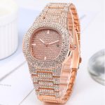 Studded Rhinestone Men Women Unisex Wrist Watch-Rose Gold