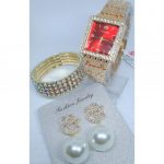 Women Gold WristWatch + Gold Charm Bracelet + Earring