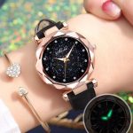 Women Watch Leather Band Ladies Quartz Wrist Watch - Black