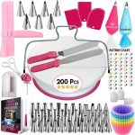 200 Pcs/set Cake Turntable Piping Tip Nozzle Pastry Bag Set
