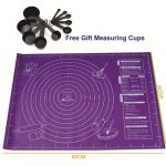 65X45CM Non Stick Cake Fondant Rolling Mat/Cake Silicone Mat+ 10 In 1 Free Measuring Cups