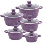 SQ Professional NESSA Granum Diecast Stockpot, 5pcs Non-Stick Set Purple