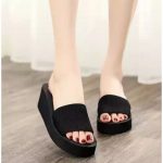 ZMISTUO An Elastic Plain Wedge Slippers-Black
