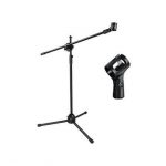Adjustable Black Microphone Stand With Holder
