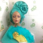 Auto Gele And Ipele In Mint Green Asooke With Handfan