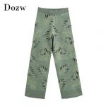 Fashion Floral Patchwork Knitted Pants Women Long Length Loose Wide Leg Pants High Waist Boho Style Trousers Lady 2020