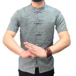 Incerun Vintage Mens Stand Collar Short Sleeve Shirt - Grey
