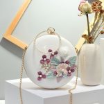 Round Flower Evening Handbag Clutch Bag Purse White