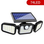 74LED Solar 3 Heads Rotatable Lamp Motion Sensor Wall Lamp