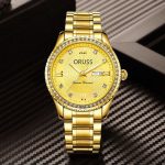 ORUSS Men's Quartz Watch Diamond Waterproof Luminous Calendar Large Dial Steel Strap Watch
